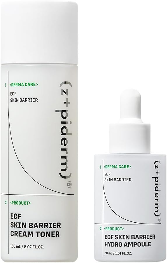 Zipiderm EGF Skin Barrier Toner & Ampoule Duo – Milky Ceramide Toner + Hydrating Repair Ampoule for Redness, Dryness & Damaged Skin | Bio-EGF, PDRN, Ceramides | Korean Skincare Barrier Routine Set