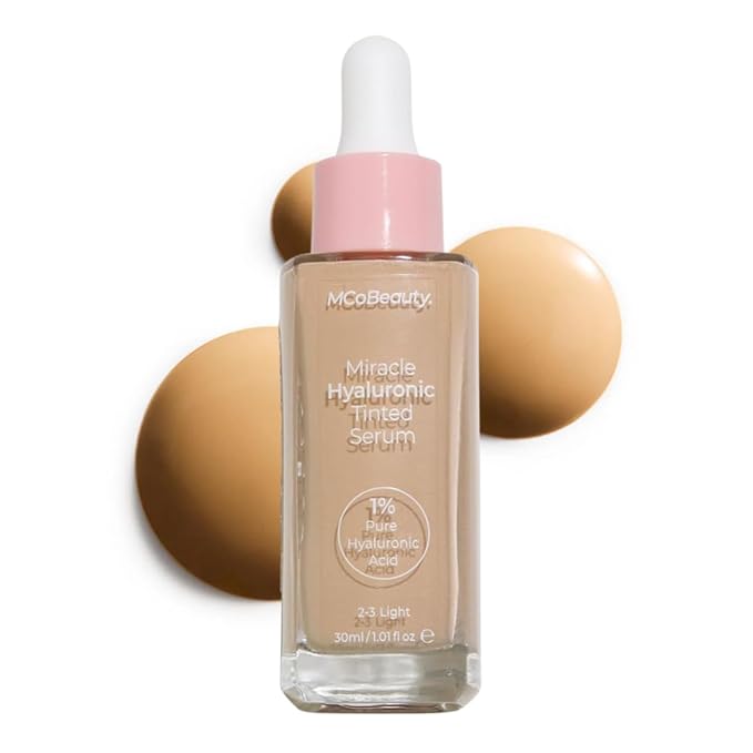 MCoBeauty Miracle Hyaluronic Tinted Serum 2-3 Light - Hydrating Skin Tint Foundation with Hyaluronic Acid Ginseng - Buildable Sheer to Medium Coverage Dewy Finish - Vegan Cruelty Free Makeup