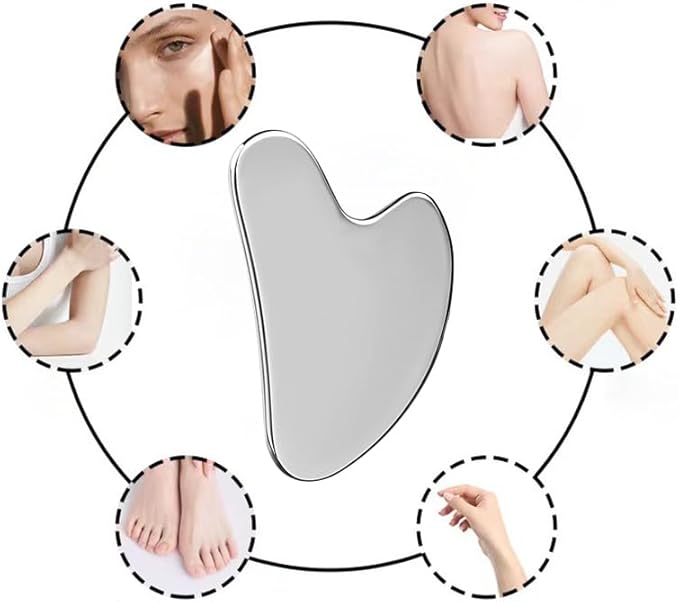 Stainless Steel Gua Sha Facial Tools Guasha for Face Metal Gua Sha Tighten Skin Massage Guasha Beauty Tool for Body Eyes Neck Massager with Travel Pouch Skin Care Gifts (Silver)