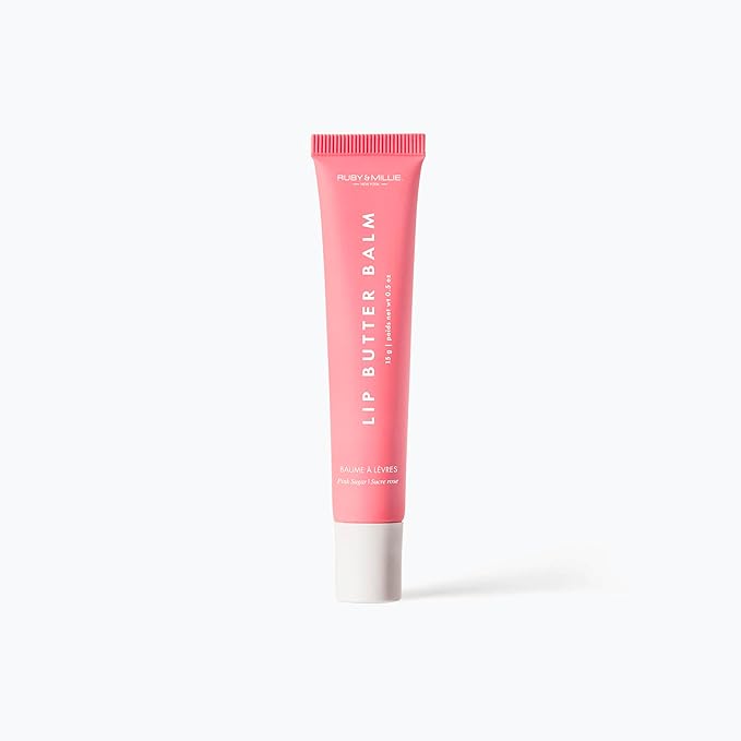 Ruby & Millie Tinted Lip Balm Pink Sugar - Hydrating Sugar Lip Balm - Moisturizing Lip Butter Balm Treatment - Pink Lip Balm 0.5 Oz
