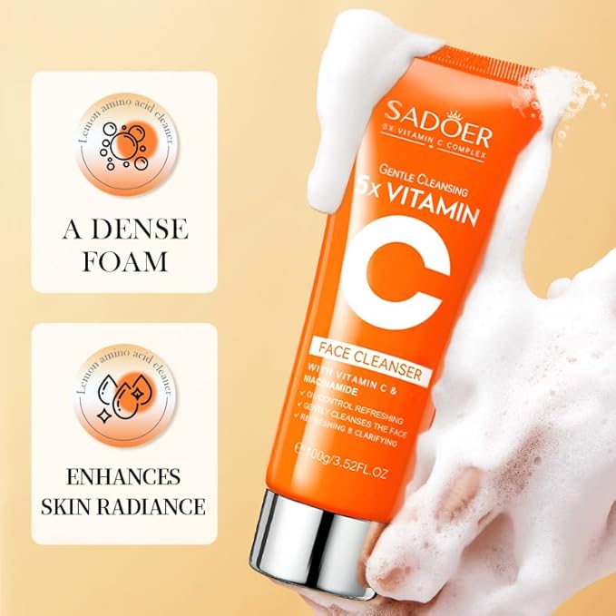 5X Vitamin C Face Cleanser 100g Niacinamide & Hyaluronic Acid, Gentle Pore Refining Daily Wash for Oily &Dull Skin,Clear,Oil Balancing, Popular Skincare Gift Women (2 Face Cleanser + 1 Toner)