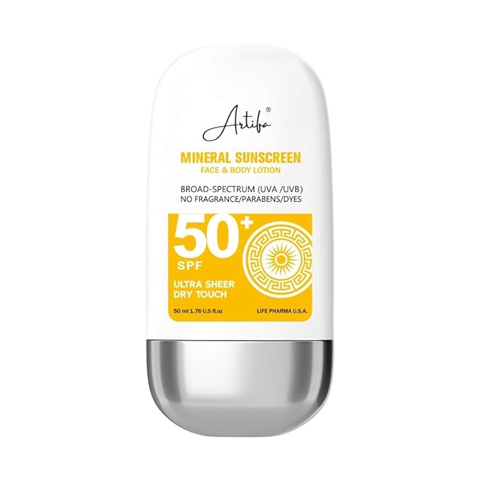 Mineral Unscented Sunscreen Lotion Broad Spectrum UVA/UVB SPF 50 1.69 US FL OZ 50 ML Paranbens-Free Non-Greasy Dry-Touch Sweat & Water Resistant