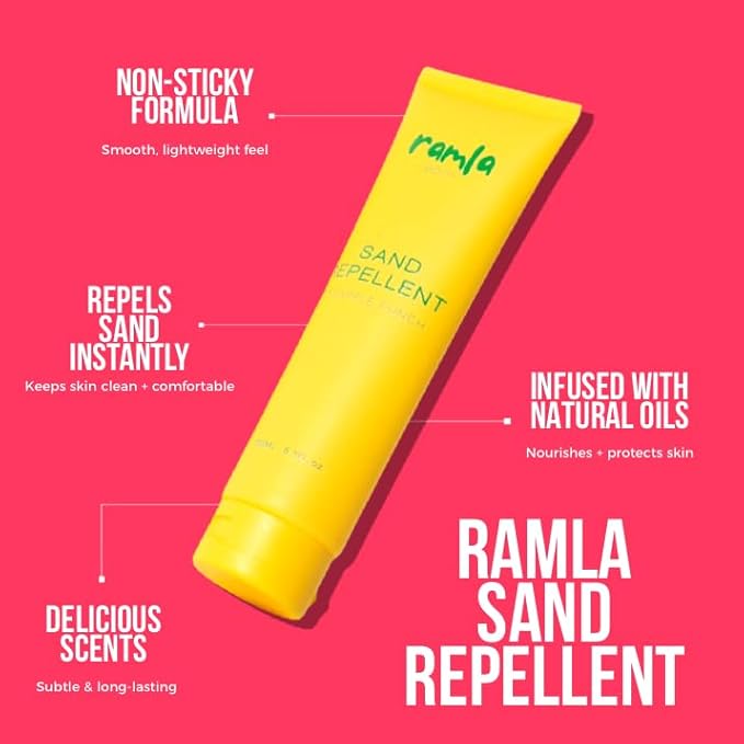 RAMLA Sand-Repellent Moisturizer – Lightweight, Non-Greasy Formula That Repels Sand – Hydrating Body Lotion for Beach Days – As Seen on Shark Tank (5.1oz, Coconut Crush)
