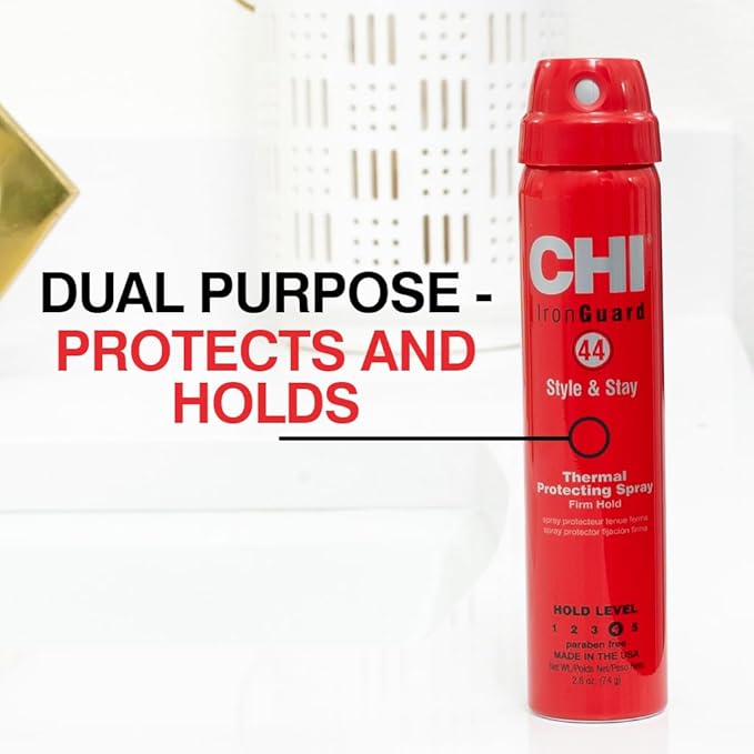 CHI 44 Iron Guard Style & Stay Firm Hold Protecting Spray, Heat Protectant & Hairspray For A Long-Lasting Hold, Sulfate & Paraben-Free, 2.6 Oz