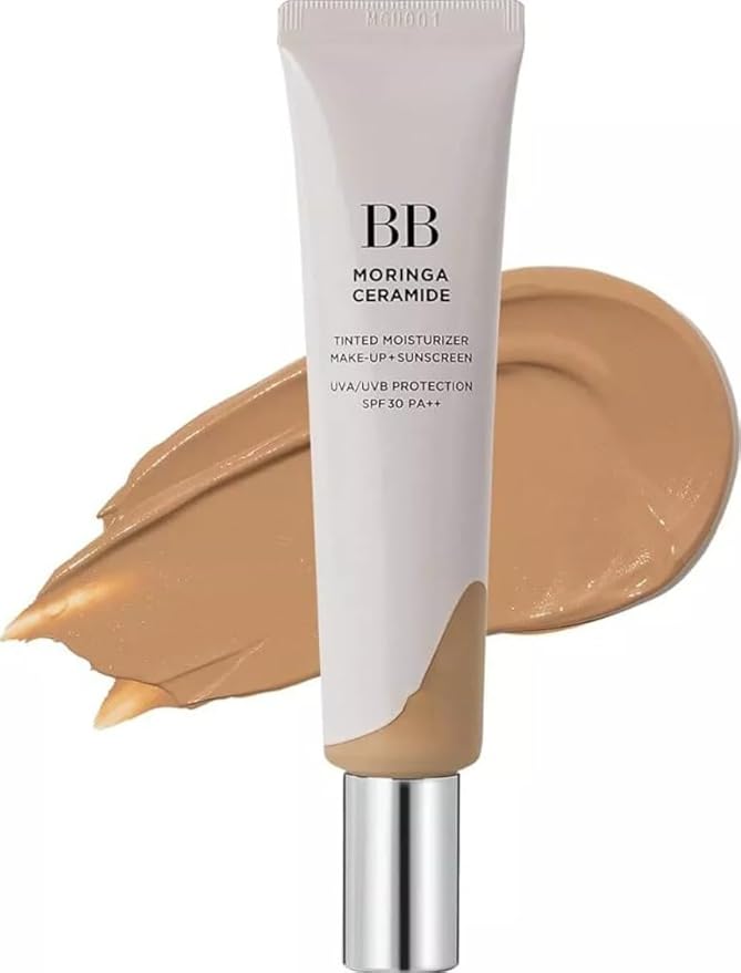 Moringa Ceramide BB Cream SPF 30 PA++27 Light Tan 1 fl oz, Makeup Base, Tone Up Sunscreen for Face, Lightweight, Non-greasy, Hydrating, Natural Finish with SPF 30 PA++