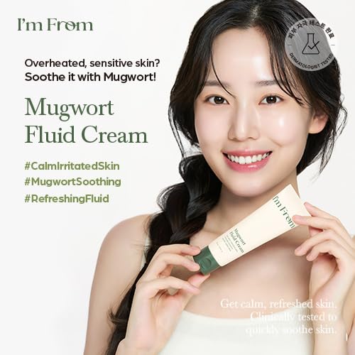 I’m From Mugwort Fluid Cream, Lightweight Calming Moisturizer, Hydrating & Skin Balancing, Sensitive Skin, Vegan Korean Skin Care 1.69fl.oz