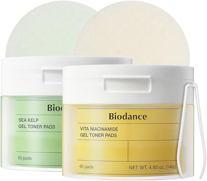 Biodance Brightening & Calming Toner Pads Duo Set: Vita Niacinamide & Sea Kelp, Dark Spot Correcting, Sebum Control Korean Skincare Set for Face, Korean Skin Care, Skin Care Set
