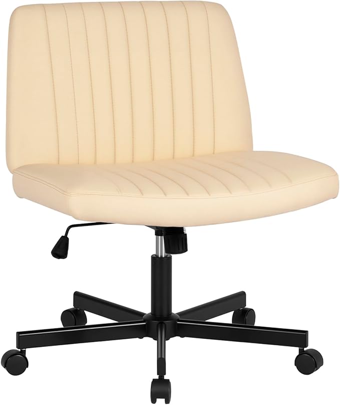 PayLessHere Criss Cross Chair Wide, Armless Office Desk Chair,Backrest Vanity Chair with Wheels 360 Swivel, Height Adjustable for Home Office, Home Office Beige