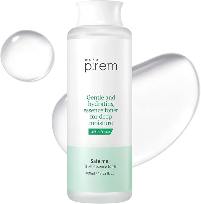 Make P:REM Safe Me. Relief Essence Toner, Quick and Deep Hydrating Face Toner, All Skin Types, 24-Hour Moisturizing, EVE Vegan, Korean Skin Care (13.52 fl oz, 400ml)
