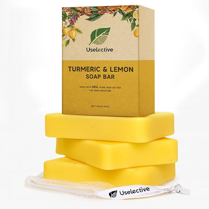 3 Pack Lemon & Turmeric Soap Bar for Dark Spots - Powered by Kojic Acid & Vitamin C and Deeply Moisturizing with Shea Butter - SLS Free
