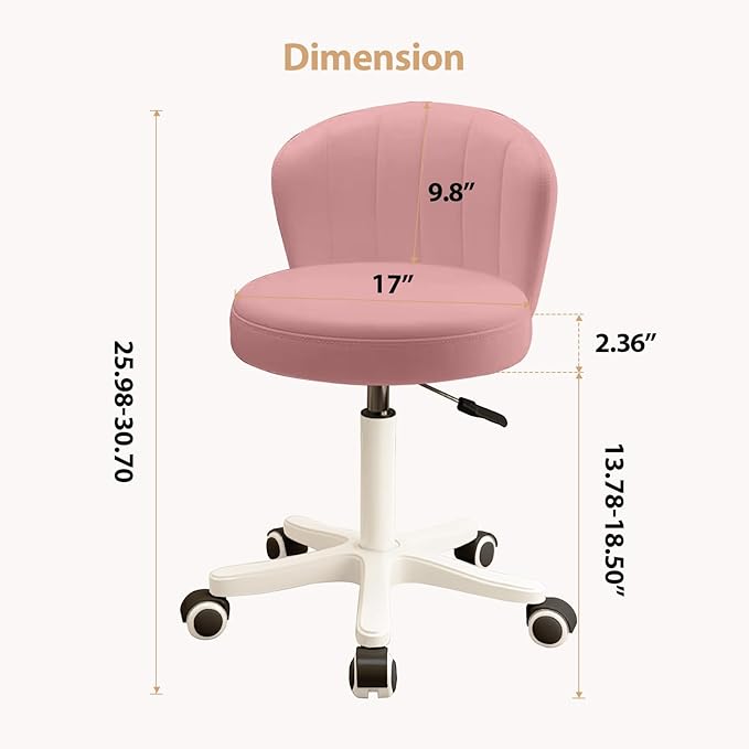 Small Desk Chair Round Rolling Chair with Back PU Leather Height Adjustable Swivel Vanity Work Computer Stool Chair for Home Office Bedroom, Set of 4