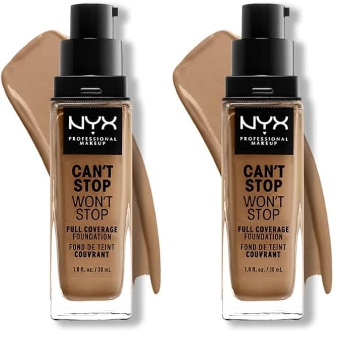 NYX PROFESSIONAL MAKEUP Can't Stop Won't Stop Foundation, 24h Full Coverage Matte Finish - Caramel (Pack of 2)