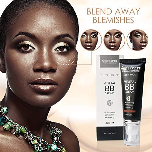 Bellaterra Cosmetics BB Cream Tinted Moisturizer & Mineral Foundation Makeup Dark 108 Natural BB Cream, Oil-Free Matte Finish, Anti-Aging Concealer, Buildable Coverage for All Skin Types,50ml/1.69oz