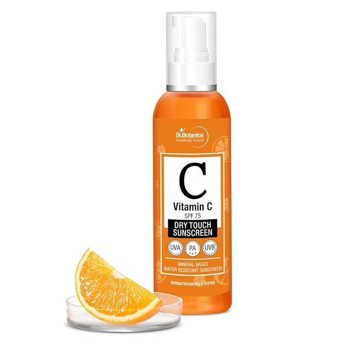 StBotanica Vitamin C SPF 75 Dry Touch Sunscreen UVA/UVB PA+++, 120ml - Mineral Based & Water Resistant