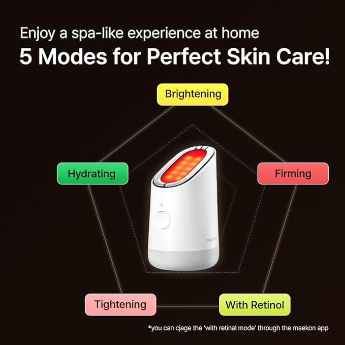 MakeOn Skin Light Therapy III - 5 in 1 Massager, Real Glow Skin Booster, Red Light LED for Face, Beauty Massager for Pore Tightening, Radiant, Firming, Korean Skin Care