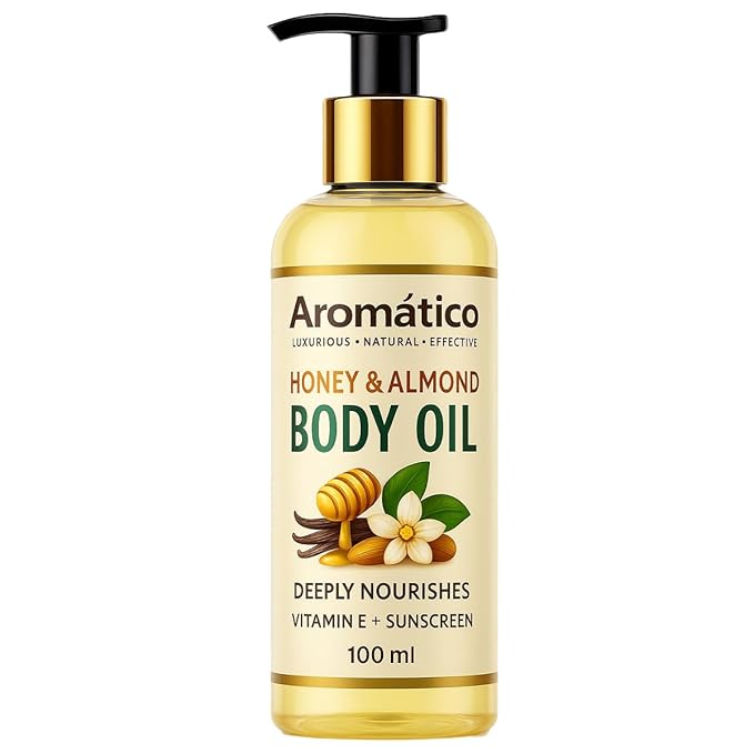 Honey & Almond Mini Body Oil for Women. Dry Skin-Deep Hydration Formula for Glowing Skin in the Winters. Non-Sticky Texture, for Daily Use after Bath. Cozy & Creamy Fragrance - 4 fl Oz