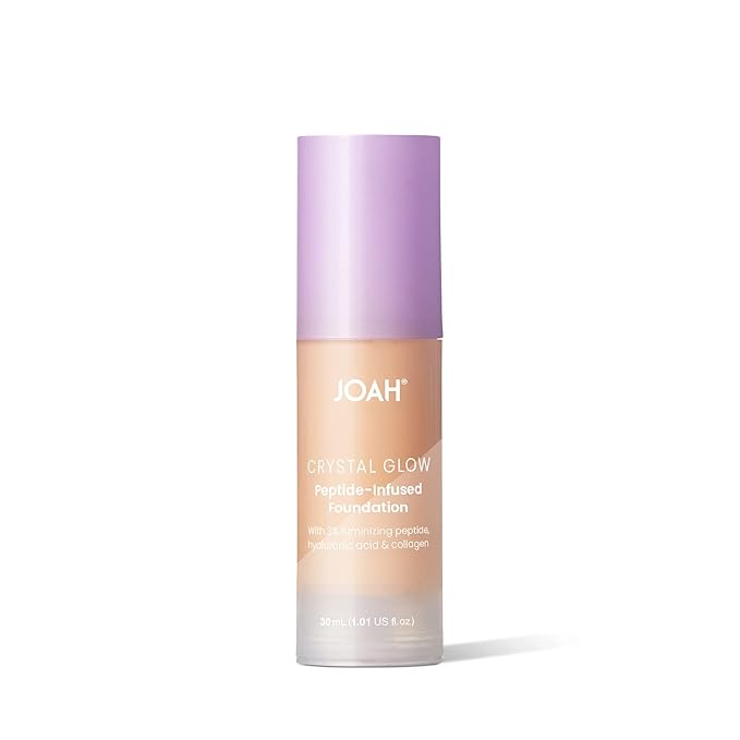 JOAH Crystal Glow Peptide-Infused Foundation, 2-in-1 Multitasking Korean Makeup with Blurring Face Primer, Luminizer, Hydration & Skin Defense for a Flawless Finish, 1.01 Oz, Fair Cool