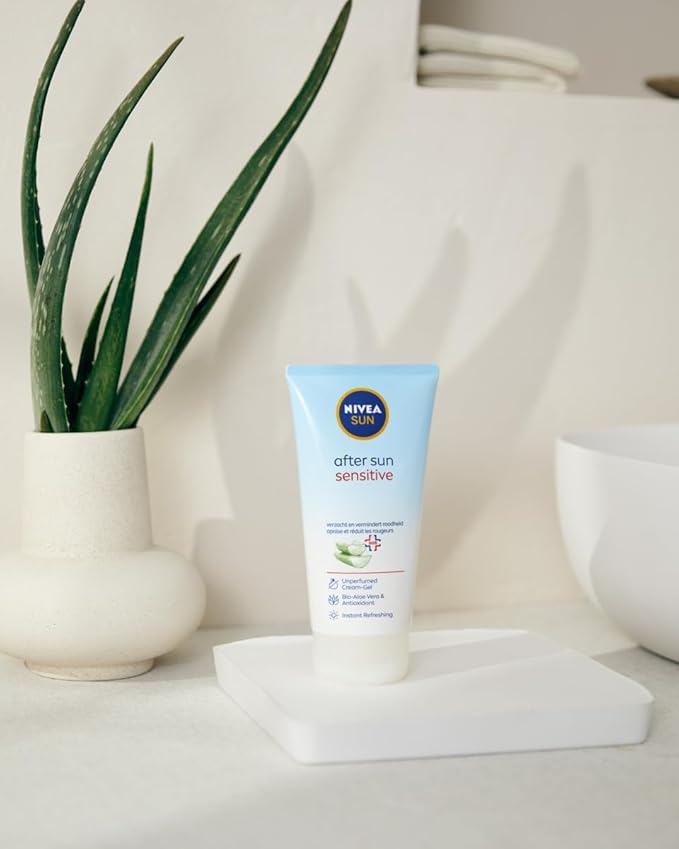 NIVEA Sun Sensitive After Sun SOS Cream-Gel for Face and Body 175 ml – Cooling Hydration with Organic Aloe Vera and Antioxidants, Fast-Absorbing Formula for Dry, Stressed or Sensitive Skin