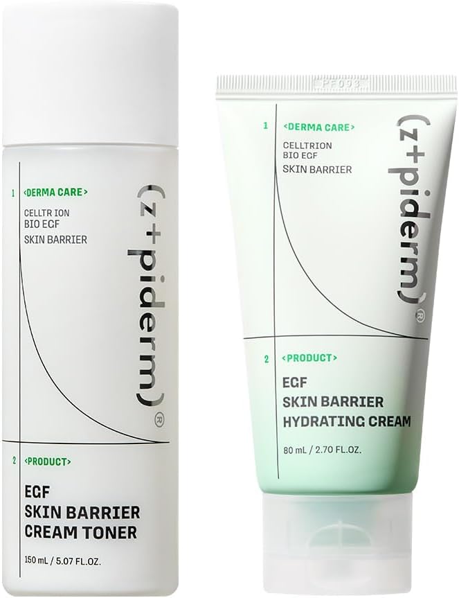 Zipiderm EGF Skin Barrier Moisture Routine Set – Cream Toner + Hydrating Gel Cream Moisturizer, Korean Lightweight Hydration & Barrier-Support Duo for Sensitive, Dry & Acne-Prone Skin