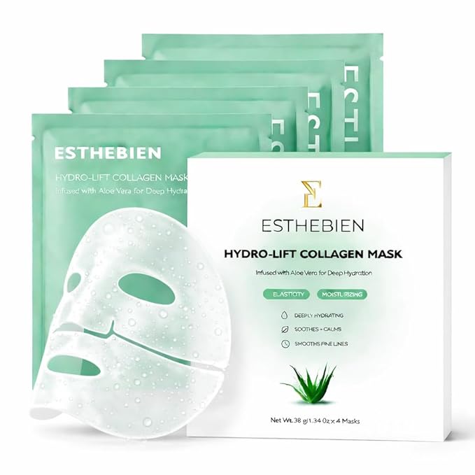 Hydrogel Collagen Face Mask – Deep Hydration Sheet Mask with Aloe Vera, Firming & Anti-Wrinkle Korean Skincare, Spa-Grade Hydrogel Mask for Dry Skin, 4 Pack