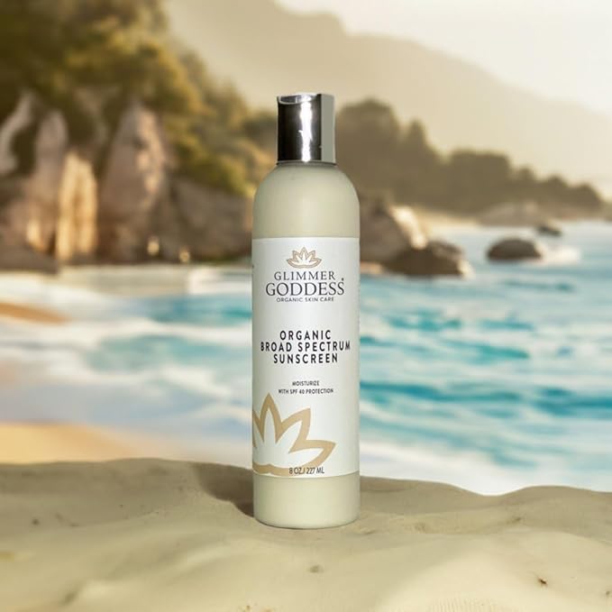 Glimmer Goddess Glow Organic Shimmer Sunscreen - Reef-Safe SPF 40+ Broad Spectrum Protection, 8 oz - Vegan, Cruelty-Free