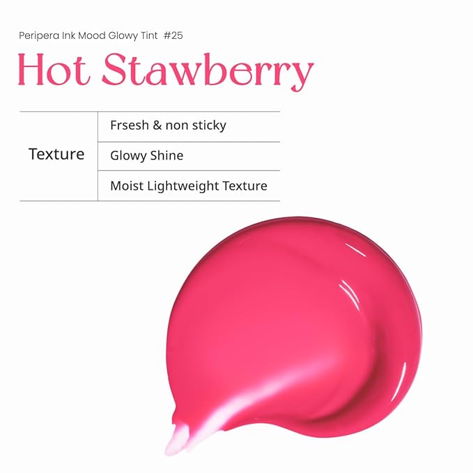 Peripera Ink Mood Glowy Tint | Lip-Plumping, Naturally Moisturizing, Lightweight, Glow-Boosting, Long-Lasting, Comfortable, Non-Sticky, No White Film (025 HOT STRAWBERRY)
