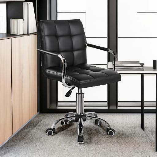 Yaheetech Desk Chair - Office Chair with Arms/Wheels for Students Swivel Faux Leather Home Computer Black