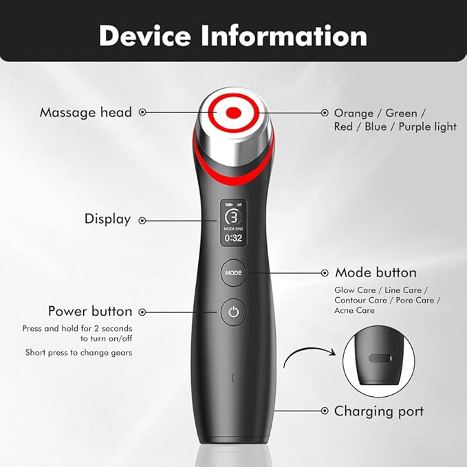 Skin Tightening Face Machine, Face Massager Tool with 5 Modes, Enhanced Absorption, Facial Neck Lifting, Firming and Pore Care