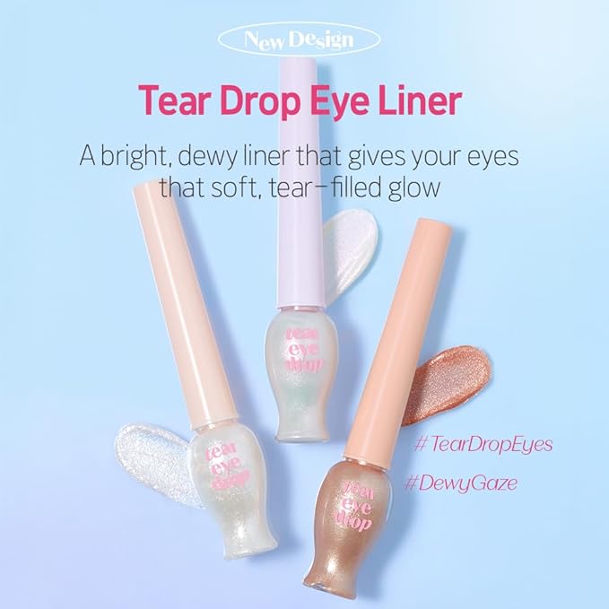 ETUDE Tear Drop Eyeliner, Crystal & Opal Glitter, Smudge-Proof Sparkle, Long-Lasting Formula, All Skin Tone Friendly, Korean Makeup, Beauty, Pure Sparkling Pearl (0.271 Fl Oz)