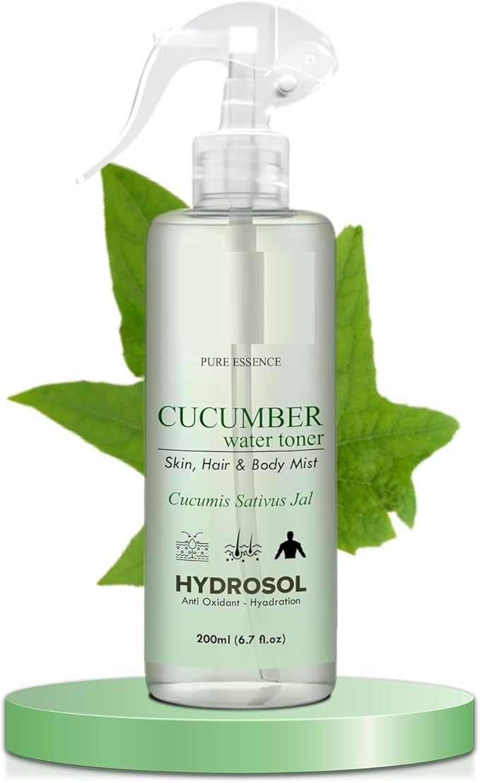 TV Cucumber Water Toner/Mist Spray/Hydrosol -Hydrating, Refreshing Skin & Hair Care Solution - pH Balancing, Acne-Fighting, Daily Use Formula 200ml