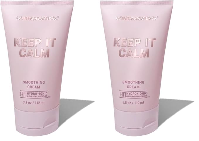 The Beachwaver Co. Keep It Calm Smoothing Cream - Full Size (3.8 Oz) Styling Cream for Smooth, Sleek Hair Anti-Frizz Flyaway Tamer w/HiX Vegan Bond Multipliers Polynesian Pink Sugar(Pack of 2)