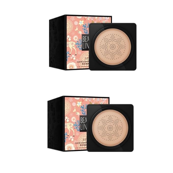 Lovelycat Mushroom Head Air Cushion BB Cream Even Skin Tone Makeup Base PrimerConcealer Lasting Nude Makeup Moisturizing Brightening Pigment CC Liquid Foundation (B-2PC)