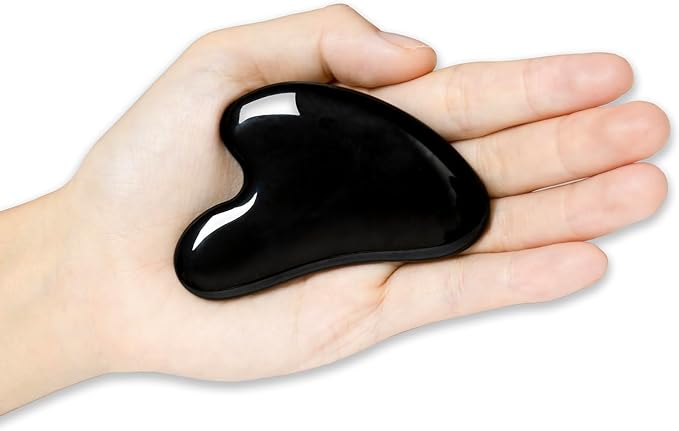 Gua Sha Jade Stone Gua Sha Massage Tool, Guasha Tool for Face and Body Skin Massage. Tools for SPA Acupuncture, Pink Stone for Body Face Neck and Eye, Skin Care Gift for Woman (Black)