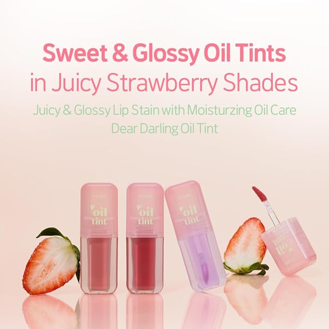 ETUDE Dear Darling Oil Tint #9 Purple Oil (0.14 fl.oz) | High Moisturizing and Strong Hydrating Lip Oil/Lip Gloss | Smooth and Moist Lips | Non-Sticky Lip Oil Tint For Dry Lips | Korean Makeup