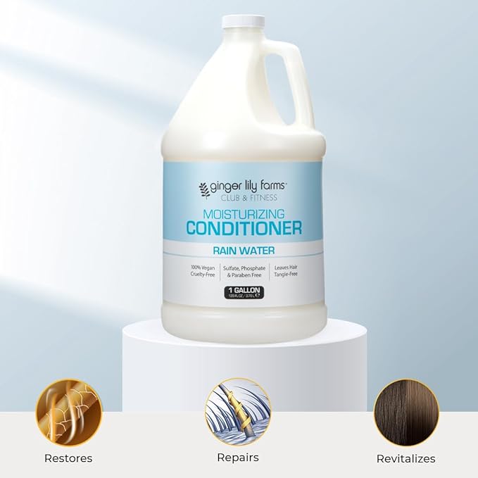 Ginger Lily Farms Club & Fitness Moisturizing Conditioner for Dry Hair, 100% Vegan & Cruelty-Free, Rain Water Scent, 1 Gallon (Pack of 4)