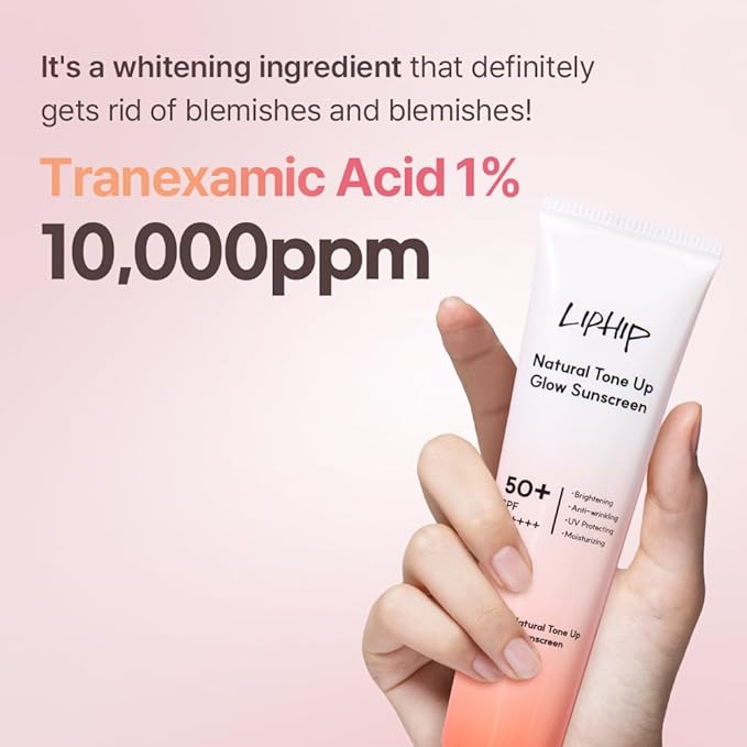 Natural Tone Up Glow Sunscreen SPF50+/Brightening UV Protecting, Anti-wrinkling, Mosturizing, tranexamic acid 1%, Niacinamide, Glutathione included