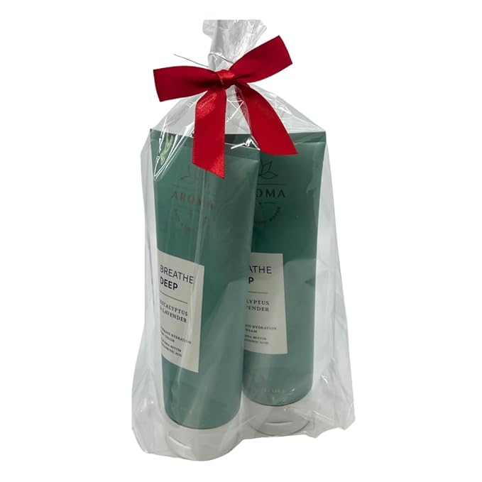 Bath & Body Works Aromatherapy Breathe Deep Eucalyptus & Lavender Body Cream Gift Set with a Red Bow for Holidays & Gifts - Pack of 2