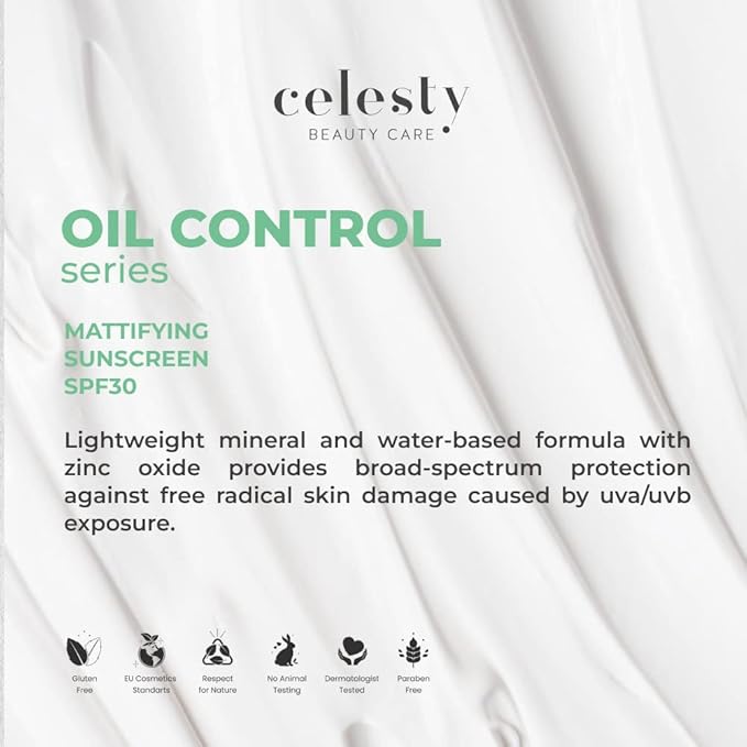 Clesty Beauty Oil-Control Sunscreen SPF 30 – Lightweight, Non-Greasy Sunscreen for Oily Skin, 2 oz Matte Moisturizing Cream with Broad Spectrum UVA And UVB Beauty Sun Protection