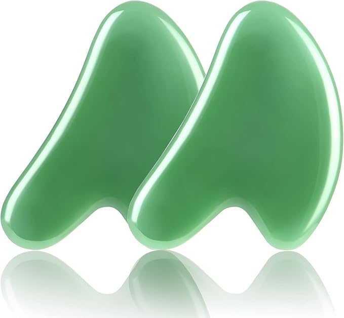 URAQT Gua Sha Massager Tool, 2 Pcs Natural Jade Stone Guasha Board, Gua Sha Scrapping Massager Stones for Physical Therapy and SPA Acupuncture Therapy, Guasha Facial Tool for Face, Eye, Neck, Body