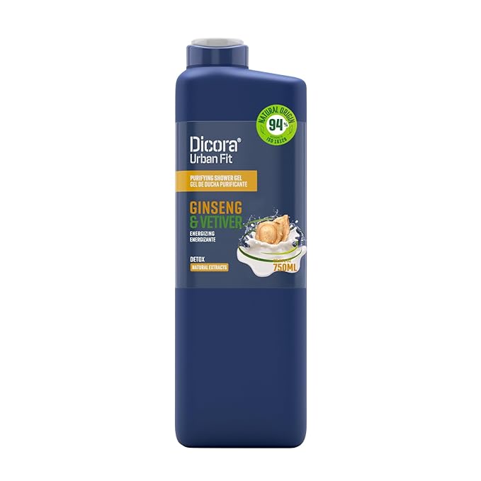 Dicora Urban Fit Purifying Shower Gel - Energizing with Ginseng and Vetiver - Hydrating Women and Mens Body Wash - Natural Ingredients - 25.4 oz