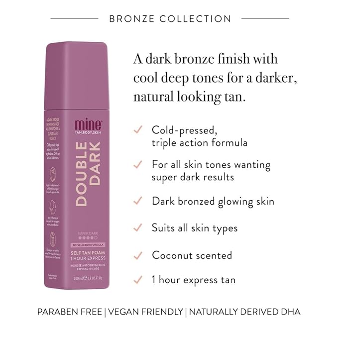 MineTan Double Dark Self Tanning Foam | Bronze Collection - Fake Tanner Mousse for a Deep Bronzing Glow, 1 Hour Express, Face & Body, Ultra Hydrating Formula, Coconut Scented, Vegan 6.7 Fl Oz