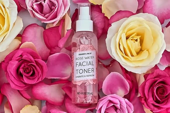 Trader Joe’s Rose Water Facial Toner, Damask Rose & Witch Hazel Hydrating Mist, Gentle Face Spray, 4 fl oz