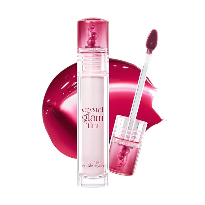 CLIO Crystal Glam Tint, Glossy Lip Tint with Glass-Like Shine, Lightweight Buildable Lip Stain, Long-Lasting Color, Non-Sticky, Rose Extract, Korean Lip Tint (025 DARK CHERRY)