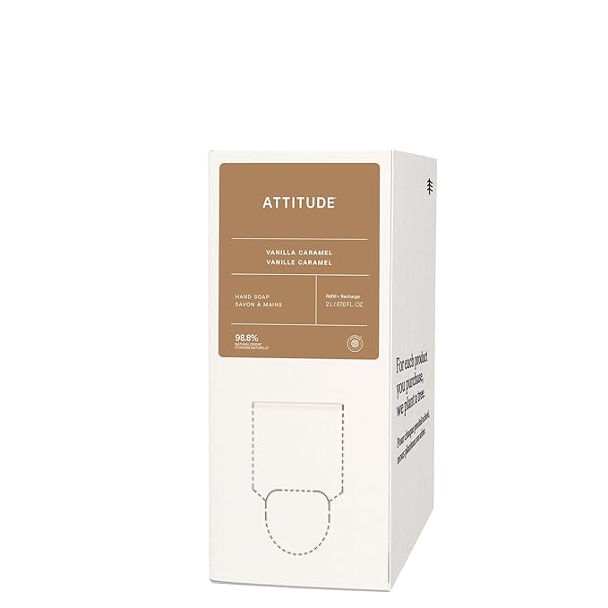 ATTITUDE Liquid Hand Soap Refill, EWG Verified, Plant and Mineral-Based, Vegan Personal Care Products, Vanilla Caramel Scent, 67.6 Fl Oz