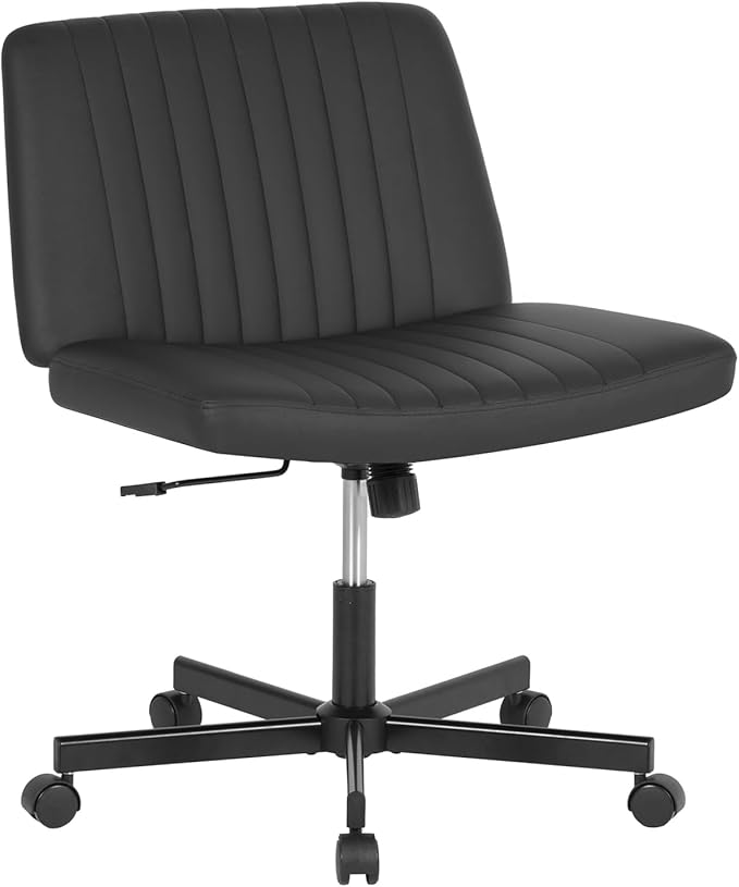 FDW Criss Cross Chair with Wheels Cross Legged Office Desk Modern Swivel Height Adjustable Wide Seat Computer Task Vanity Chair Comfy Fabric Armless Seating for Home Office