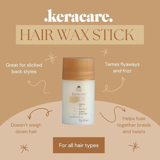 KeraCare Hair Wax Stick - 2.6 oz - For Slick Back Buns and Slick Back Ponytails - Flyaway Hair Tamer - Frizz Control - with Castor Seed Oil - For All Hair Types