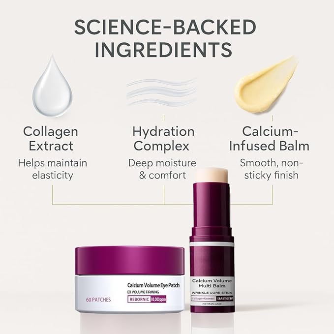 Eye Care Duo – Calcium Multi Balm Stick & Hydrogel Under Eye Patches (60 Patches / 30 Pairs) – Hydrating & Smoothing Eye Treatment – Gentle, Travel-Friendly Skincare Set