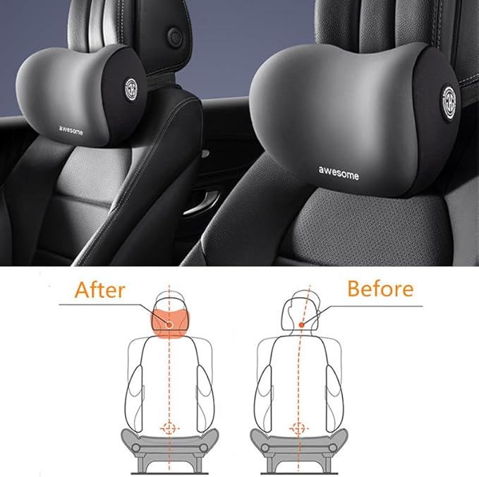 Car Lumbar Support Pillow and Car Neck Pillow Kit, Ergonomic Car Seat Headrest & Lumbar Cushion with Adjustable Strap for Neck Back Pain Relief, for Office Chair/Truck/Wheelchair (Coffee)
