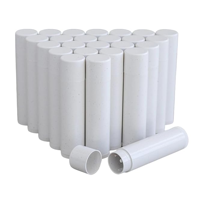GreenWay 0.15oz / 4.25g Bamboo Lip Balm Tubes with Lids - 25 Pack Twisting Empty Chapstick Tubes - Plastic-free Refillable Lip Gloss Tube - Eco-Friendly DIY Cosmetic Containers – White