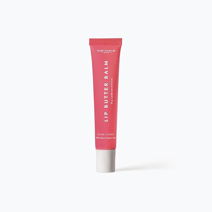 Ruby & Millie Tinted Lip Balm Pink Guava - Hydrating Moisturizing Lip Butter Balm Treatment - Glossy Vegan Lipbalm 0.5 Oz